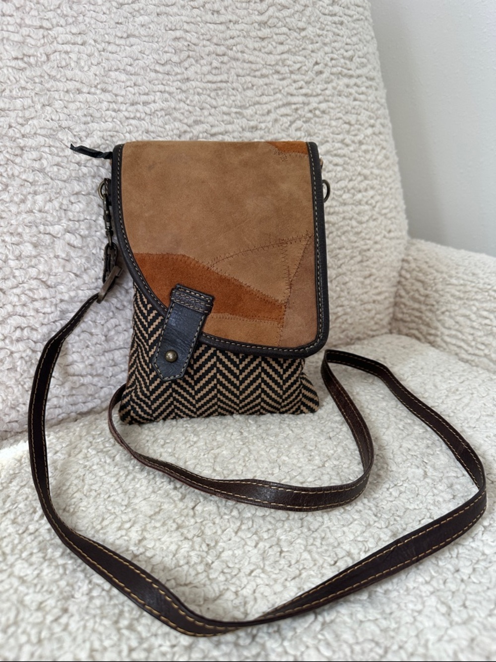 100% Leather & canvas small cross body purse
